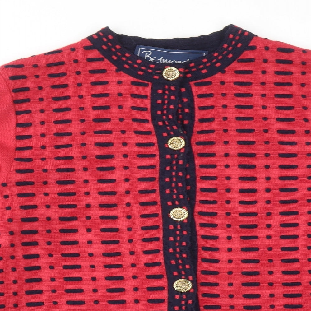 Belmondo Womens Red Round Neck Geometric Acrylic Cardigan Jumper Size 14