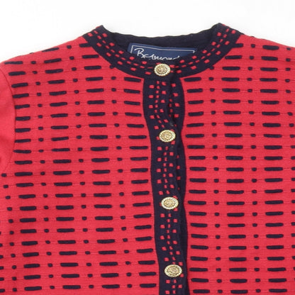 Belmondo Womens Red Round Neck Geometric Acrylic Cardigan Jumper Size 14