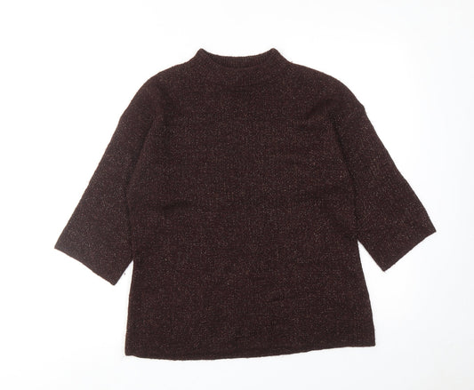 Warehouse Womens Brown Mock Neck Acrylic Pullover Jumper Size 8