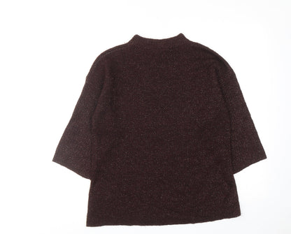Warehouse Womens Brown Mock Neck Acrylic Pullover Jumper Size 8