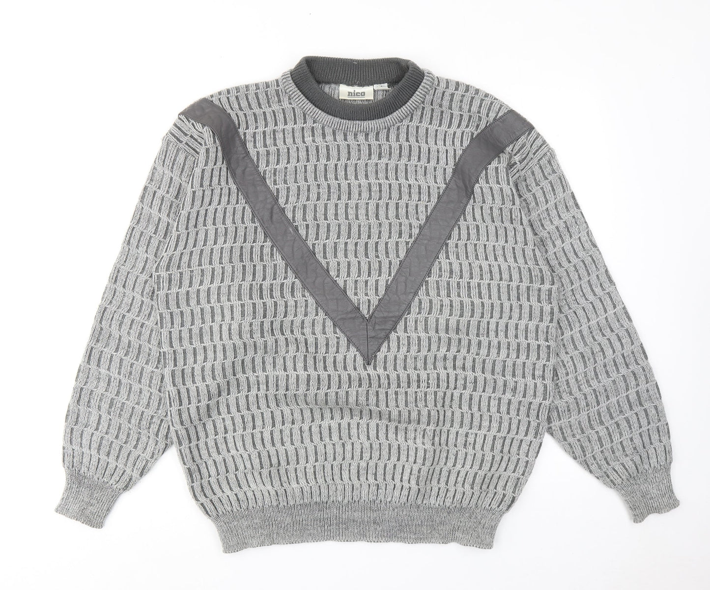 NICO Mens Grey High Neck Acrylic Pullover Jumper Size M Long Sleeve