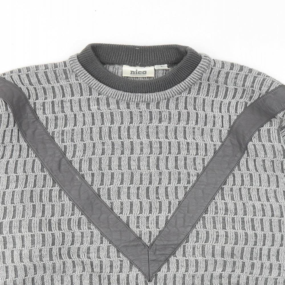 NICO Mens Grey High Neck Acrylic Pullover Jumper Size M Long Sleeve
