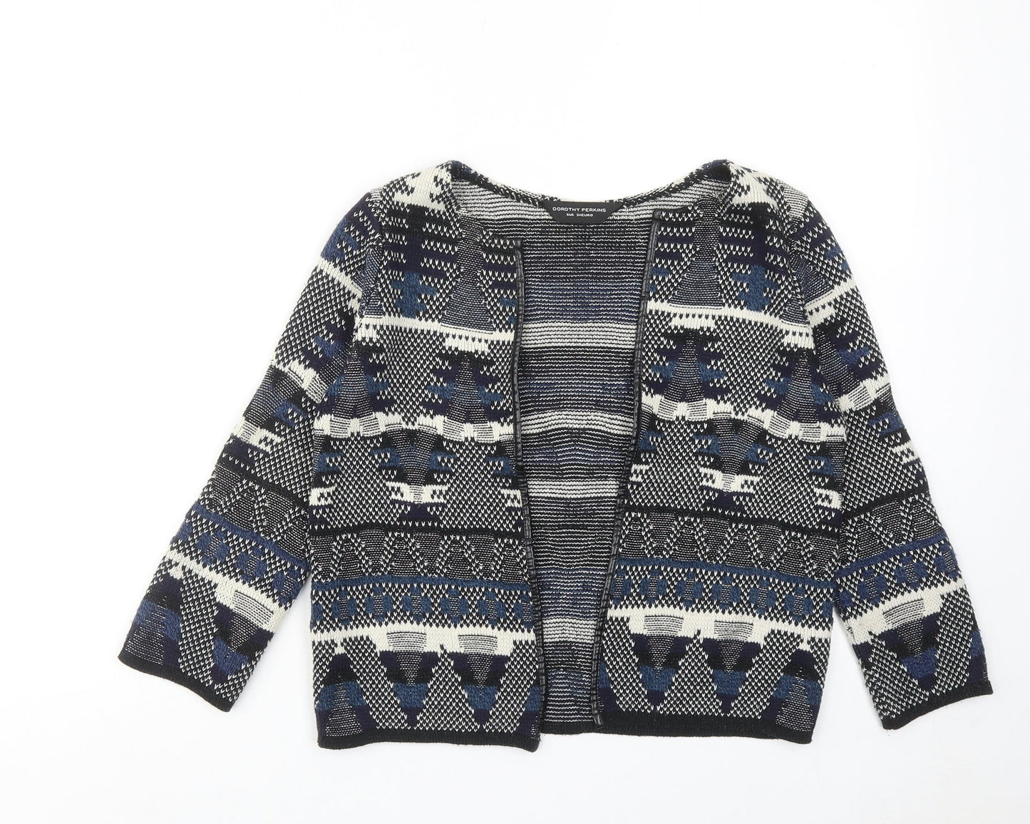 Dorothy Perkins Womens Blue V-Neck Geometric Acrylic Cardigan Jumper Size 6