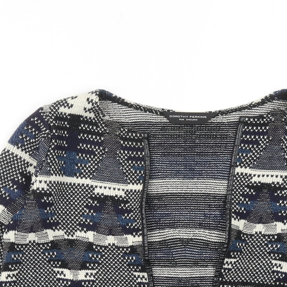 Dorothy Perkins Womens Blue V-Neck Geometric Acrylic Cardigan Jumper Size 6