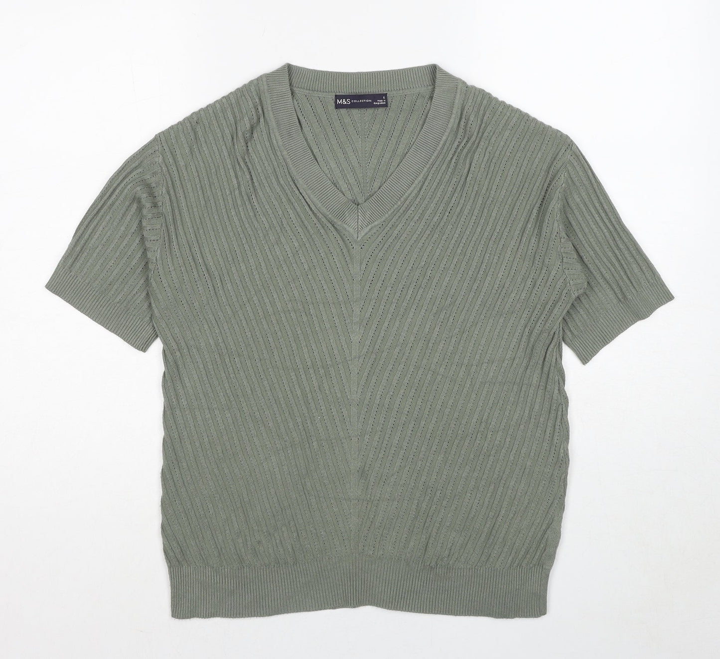 Womens UK Size S Marks and Spencer Green Basic T-Shirt