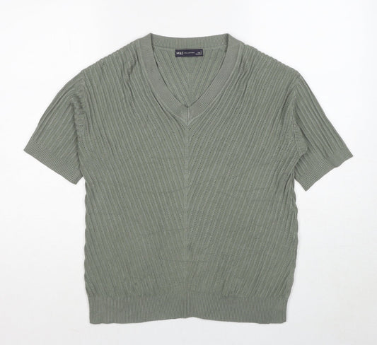 Womens UK Size S Marks and Spencer Green Basic T-Shirt