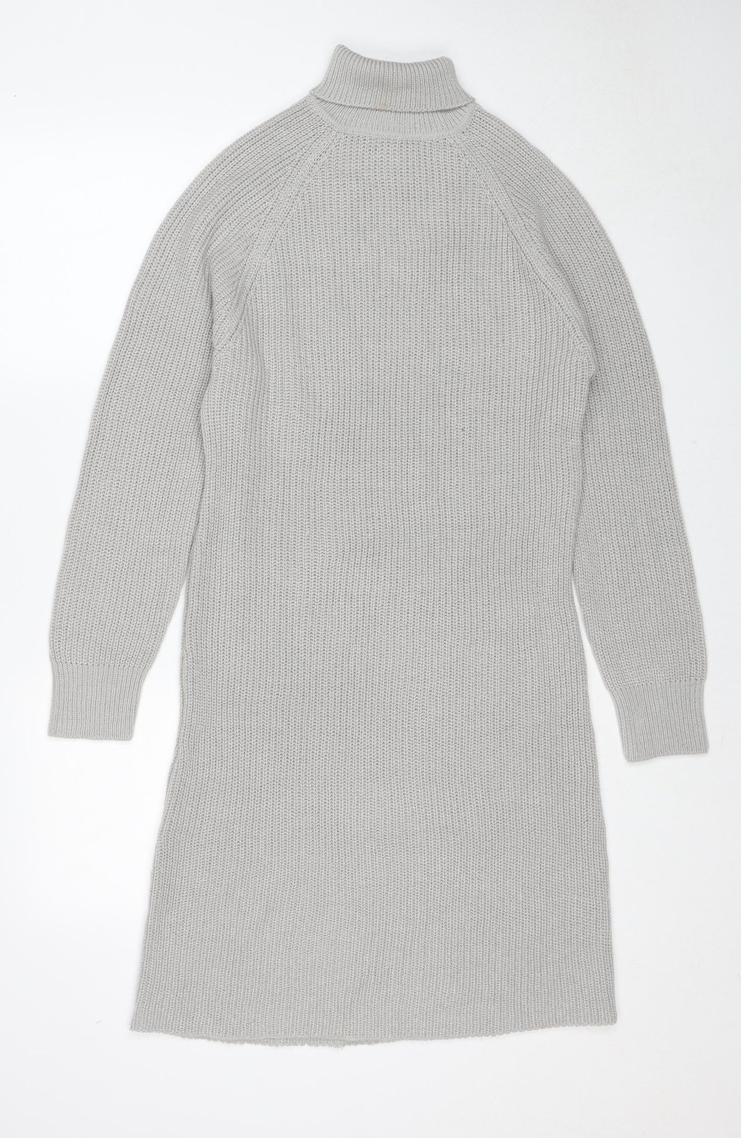 PRETTYLITTLETHING Womens Grey Acrylic Jumper Dress Size XS Roll Neck Pullover