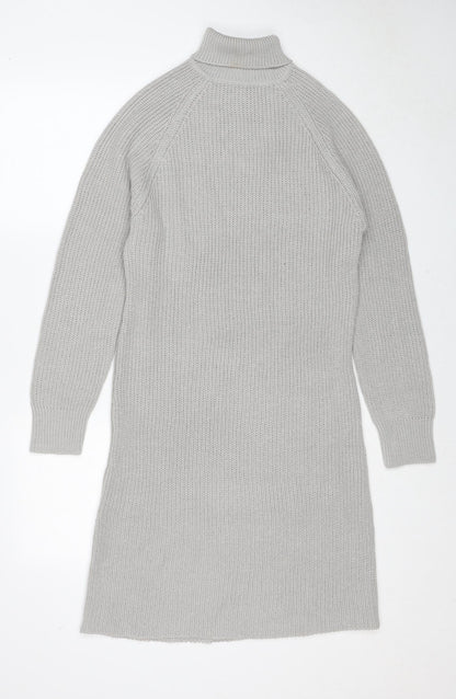 PRETTYLITTLETHING Womens Grey Acrylic Jumper Dress Size XS Roll Neck Pullover