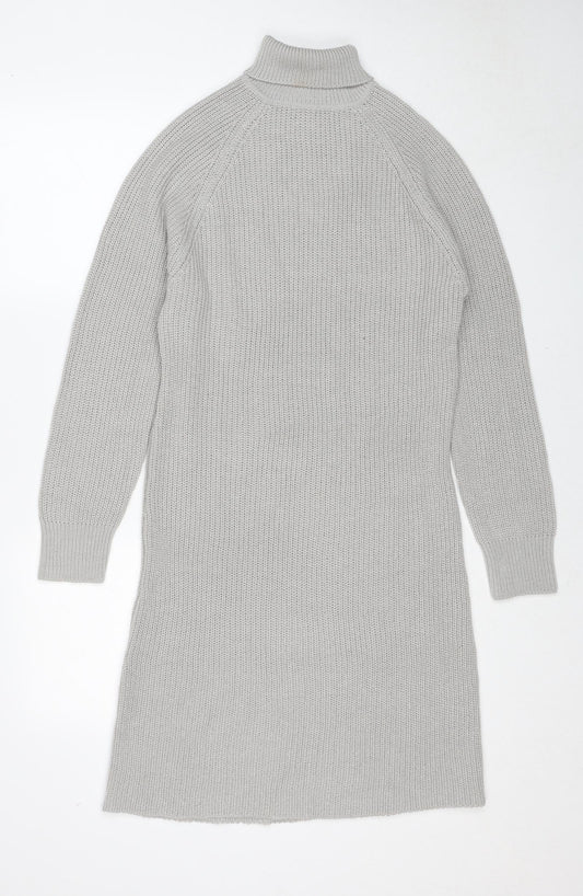 PRETTYLITTLETHING Womens Grey Acrylic Jumper Dress Size XS Roll Neck Pullover