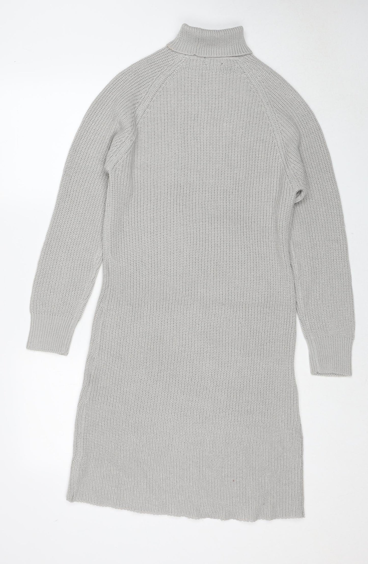 PRETTYLITTLETHING Womens Grey Acrylic Jumper Dress Size XS Roll Neck Pullover