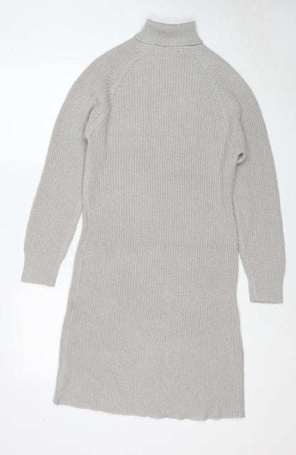 PRETTYLITTLETHING Womens Grey Acrylic Jumper Dress Size XS Roll Neck Pullover