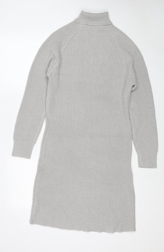 PRETTYLITTLETHING Womens Grey Acrylic Jumper Dress Size XS Roll Neck Pullover