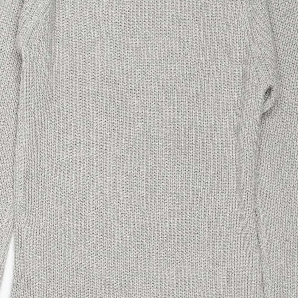 PRETTYLITTLETHING Womens Grey Acrylic Jumper Dress Size XS Roll Neck Pullover