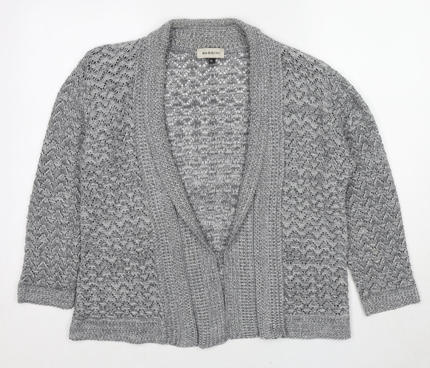 BASSINI Womens Grey V-Neck Polyester Cardigan Jumper Size XL