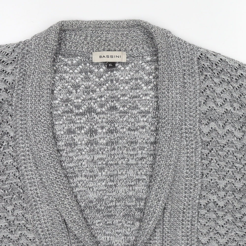 BASSINI Womens Grey V-Neck Polyester Cardigan Jumper Size XL