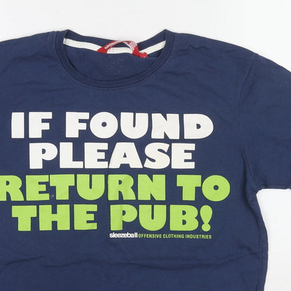 Sleezeball Mens Blue Cotton T-Shirt Size S Round Neck - If found please return to the pub