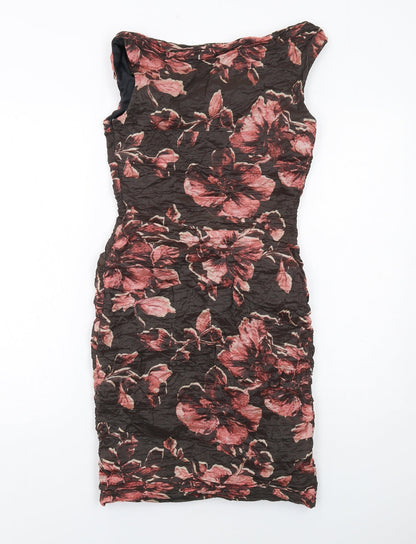 Phase Eight Womens Brown Floral Polyester Shift Size 10 Boat Neck Zip