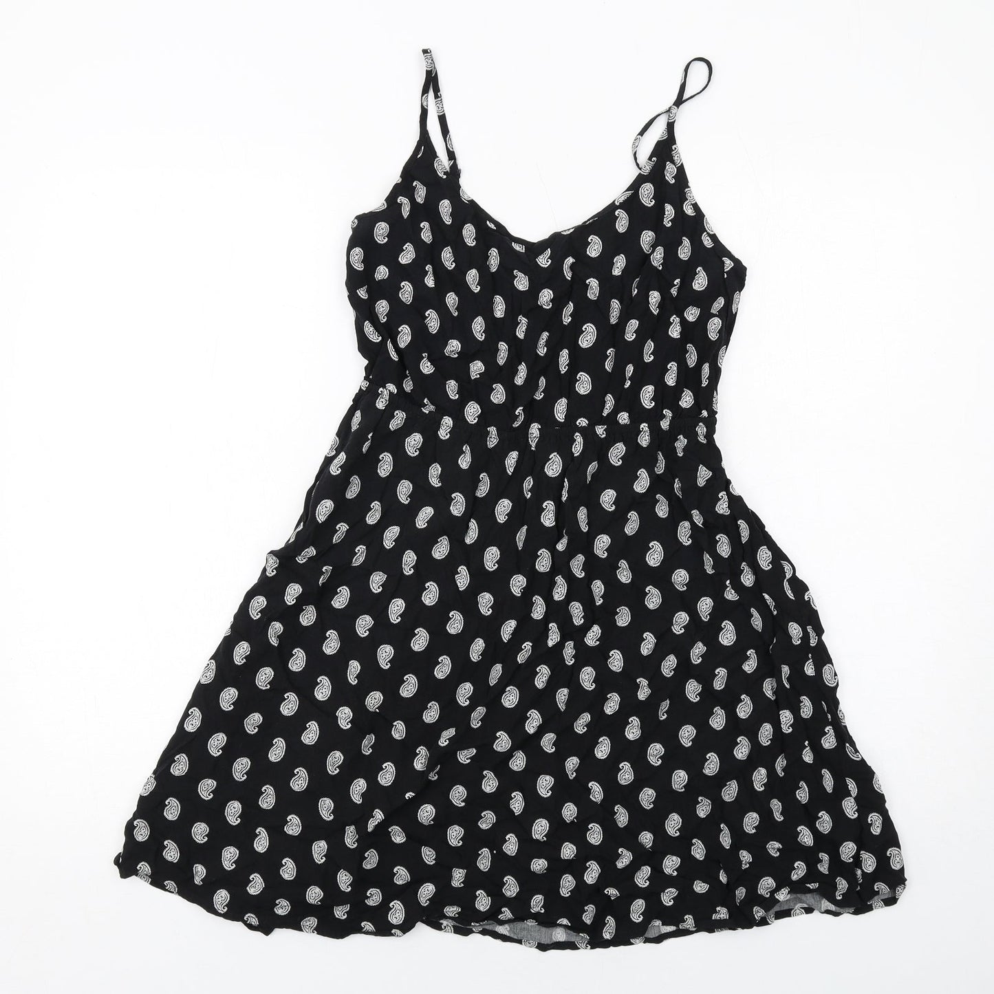 Gap Womens Black Paisley Viscose Slip Dress Size S V-Neck Pullover