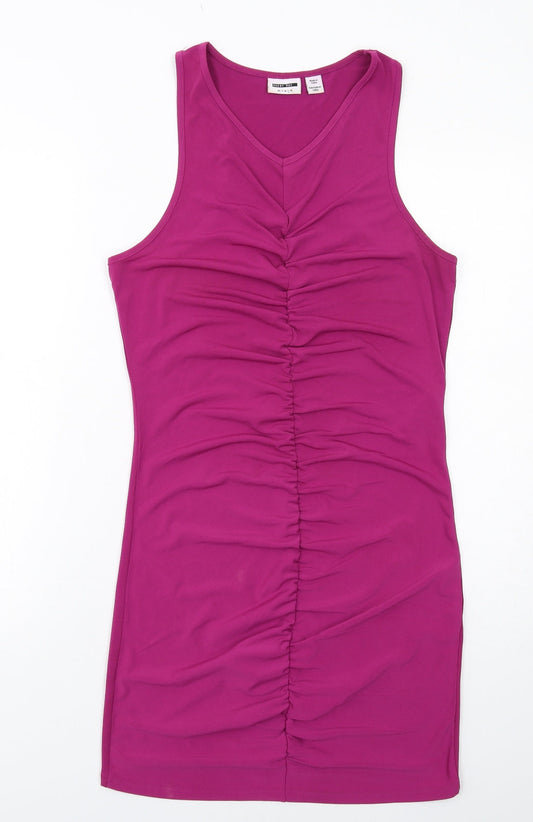 Noisy may Womens Pink Polyester Bodycon Size L V-Neck Pullover