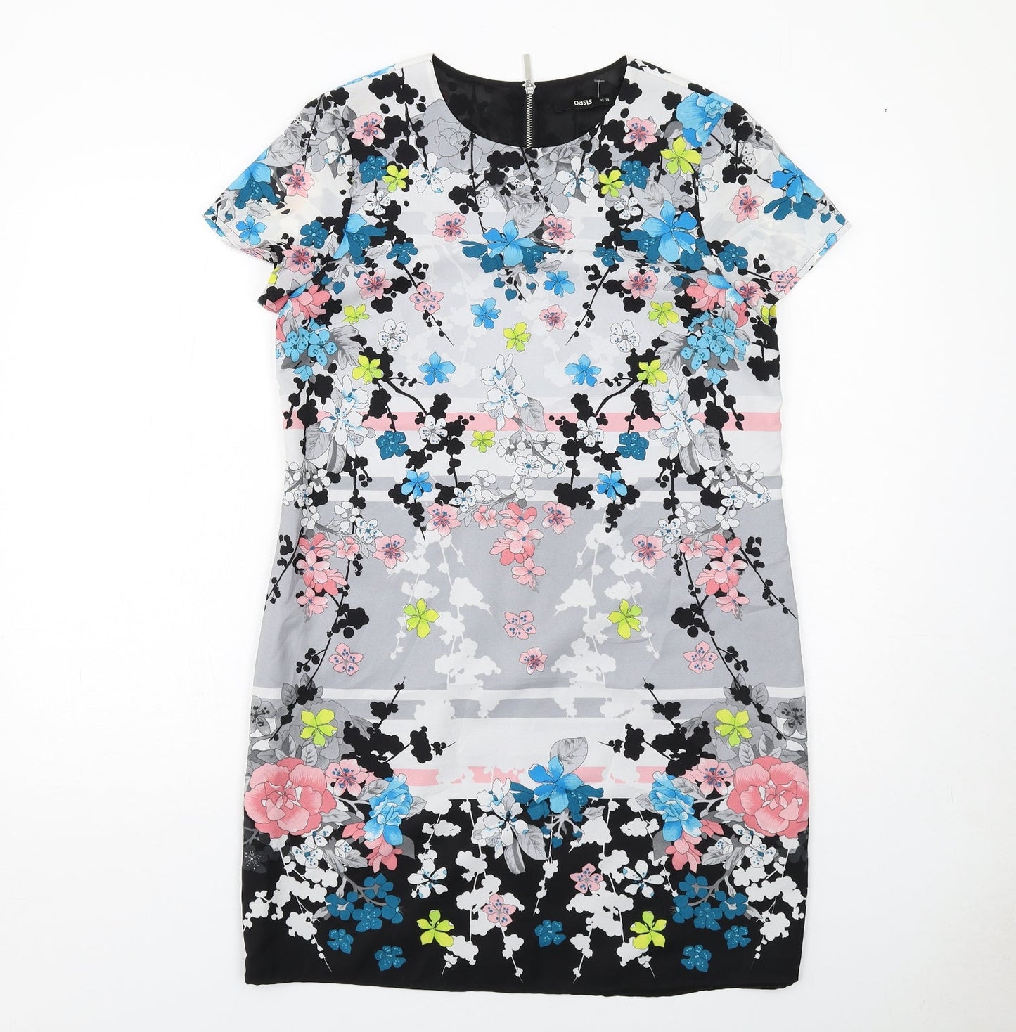 Oasis Womens Multicoloured Floral Polyester Shift Size 12 Boat Neck Zip