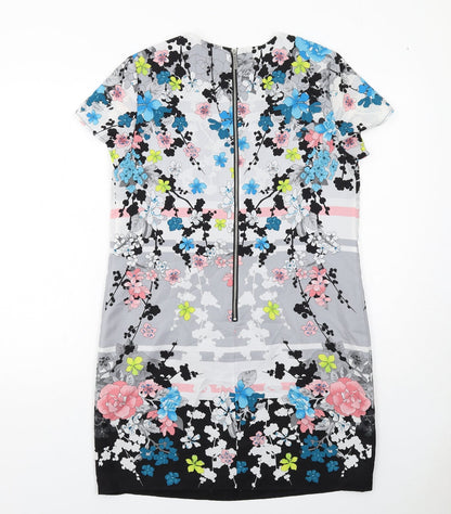 Oasis Womens Multicoloured Floral Polyester Shift Size 12 Boat Neck Zip