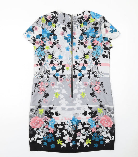 Oasis Womens Multicoloured Floral Polyester Shift Size 12 Boat Neck Zip