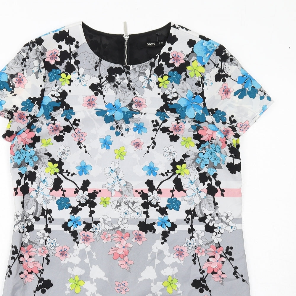 Oasis Womens Multicoloured Floral Polyester Shift Size 12 Boat Neck Zip