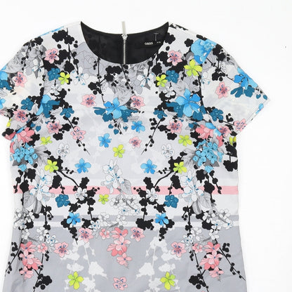 Oasis Womens Multicoloured Floral Polyester Shift Size 12 Boat Neck Zip