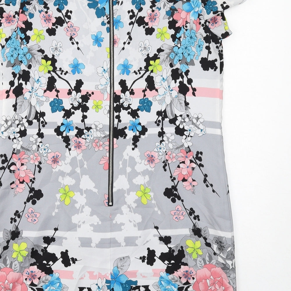 Oasis Womens Multicoloured Floral Polyester Shift Size 12 Boat Neck Zip