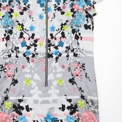 Oasis Womens Multicoloured Floral Polyester Shift Size 12 Boat Neck Zip