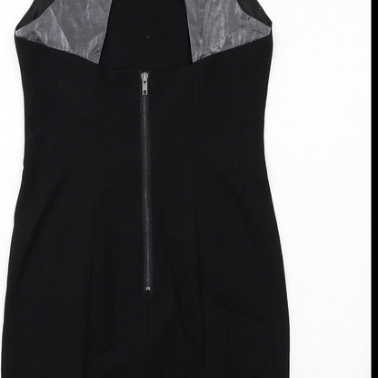 Label Lab Womens Black Viscose Shift Size 12 Boat Neck Zip