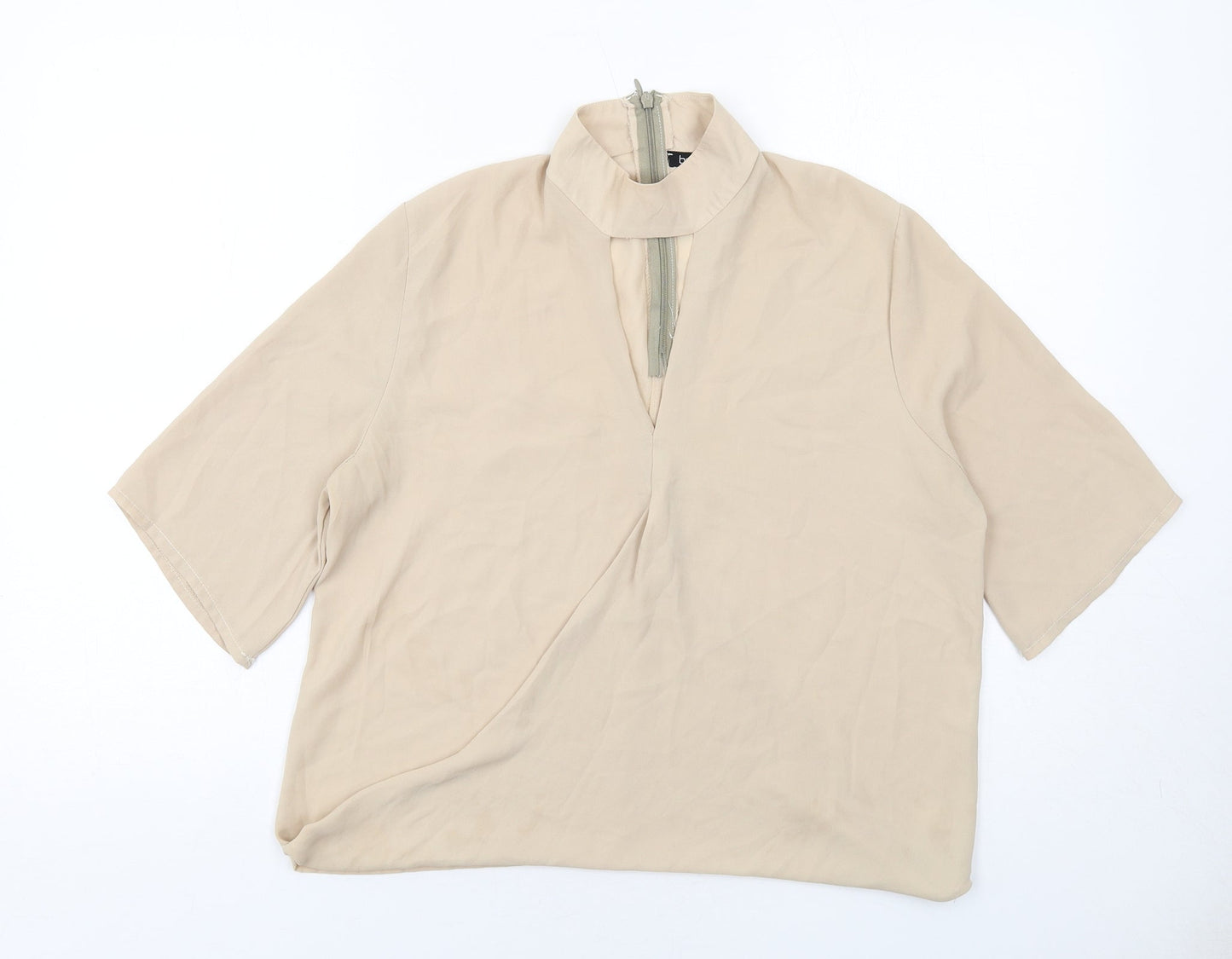 Boohoo Womens Beige Polyester Basic Blouse Size 8 Halter