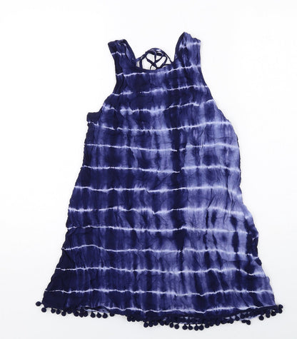 Glamorous Womens Blue Tie Dye Viscose Tank Dress Size XS Round Neck Pullover