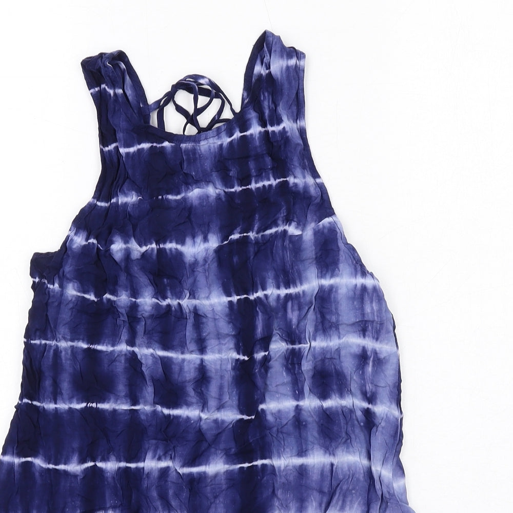 Glamorous Womens Blue Tie Dye Viscose Tank Dress Size XS Round Neck Pullover