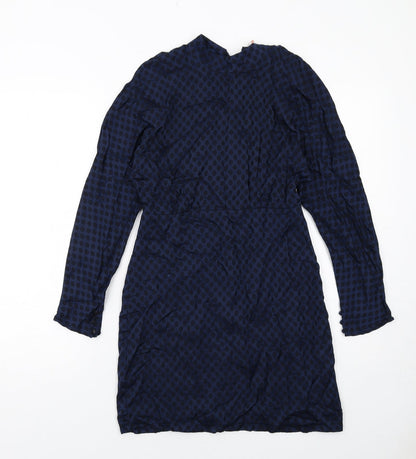 Zara Womens Blue Polka Dot Polyester A-Line Size XS Round Neck Zip