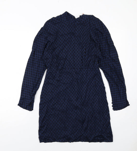 Zara Womens Blue Polka Dot Polyester A-Line Size XS Round Neck Zip