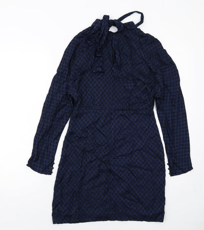 Zara Womens Blue Polka Dot Polyester A-Line Size XS Round Neck Zip