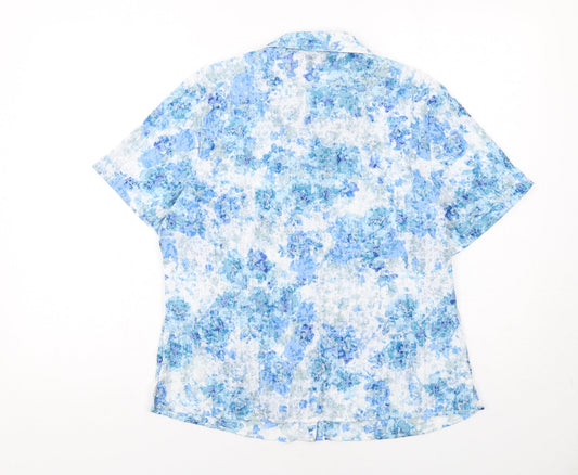 EWM Womens Blue Geometric Polyester Basic Button-Up Size 10 Collared