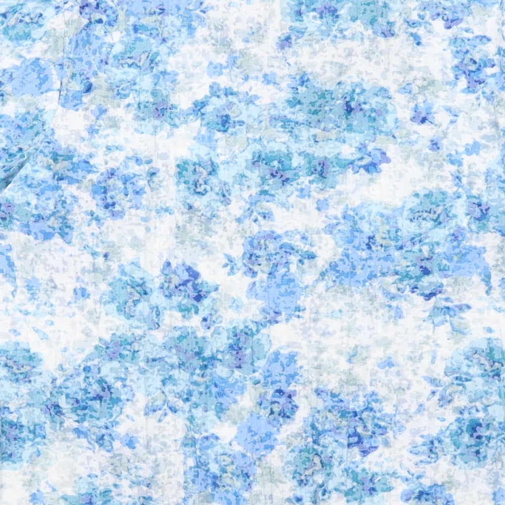 EWM Womens Blue Geometric Polyester Basic Button-Up Size 10 Collared