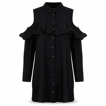 Miss Selfridge Womens Black Viscose Shirt Dress Size 8 Collared Button - Cold shoulder