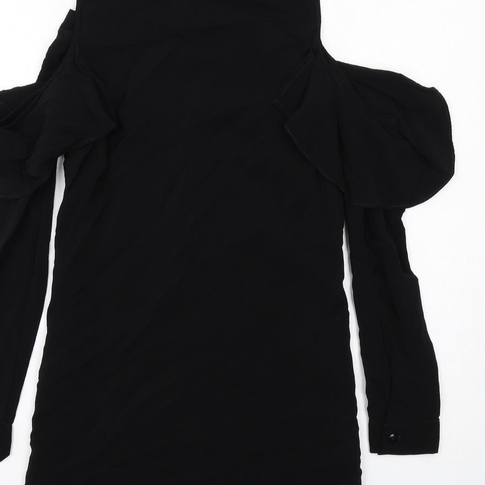 Miss Selfridge Womens Black Viscose Shirt Dress Size 8 Collared Button - Cold shoulder