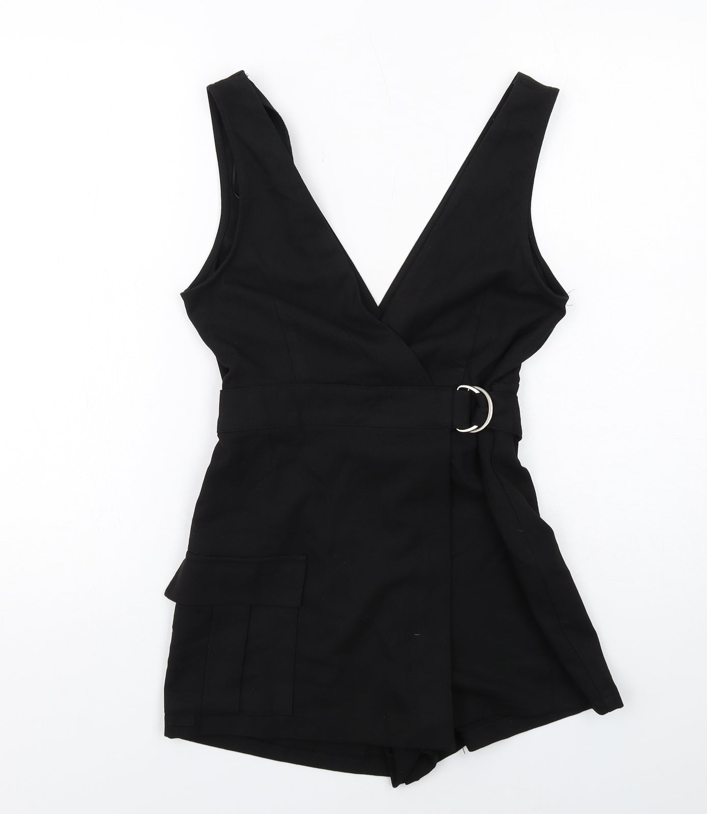 Pull&Bear Womens Black Viscose Playsuit One-Piece Size S Pullover