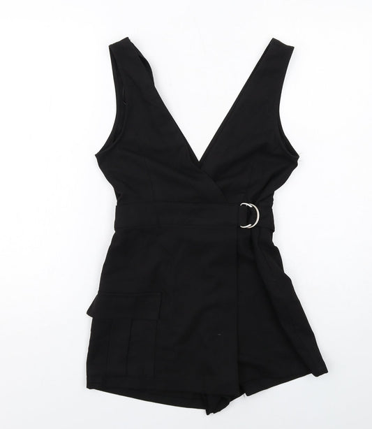 Pull&Bear Womens Black Viscose Playsuit One-Piece Size S Pullover