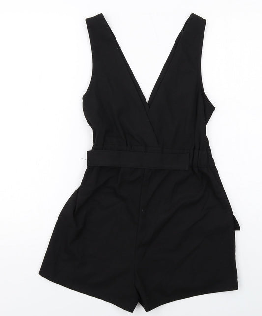 Pull&Bear Womens Black Viscose Playsuit One-Piece Size S Pullover