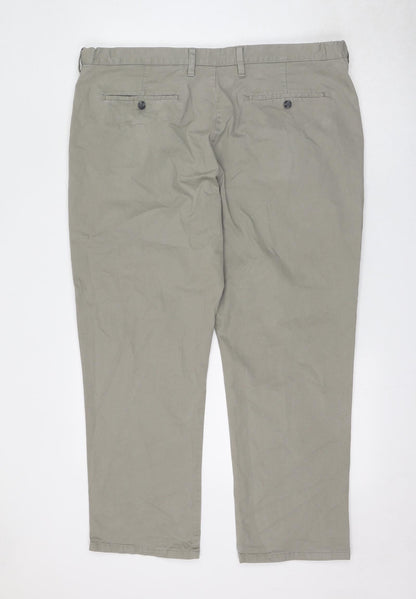 Marks and Spencer Mens Beige Cotton Chino Trousers Size 42 in L24 in Regular Zip