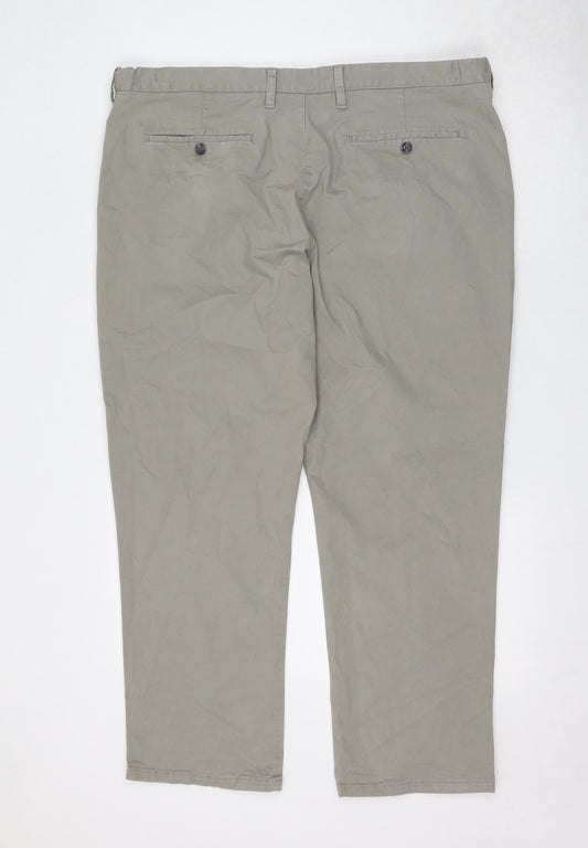 Marks and Spencer Mens Beige Cotton Chino Trousers Size 42 in L24 in Regular Zip