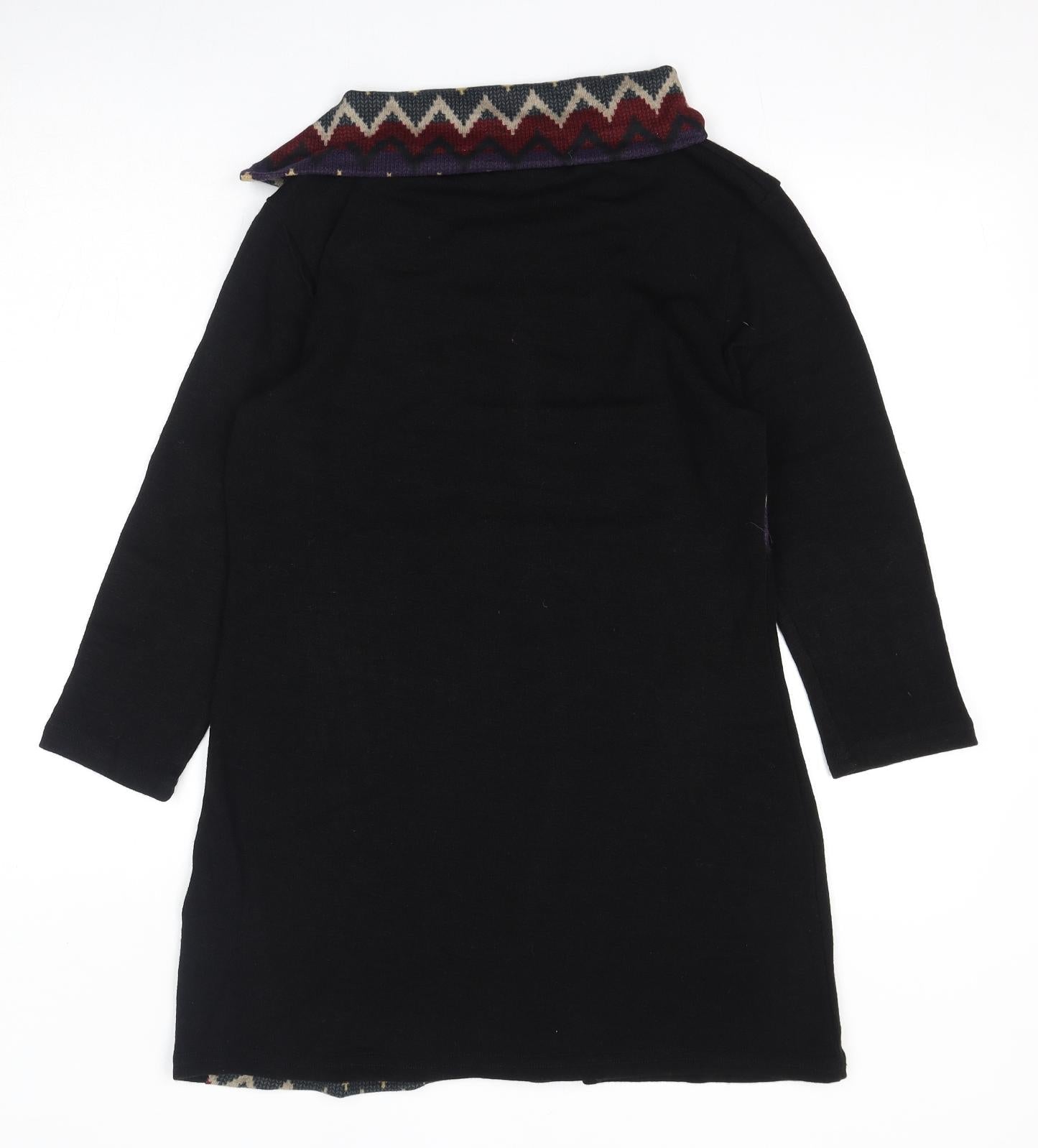 Autonomy Womens Black Collared Geometric Acrylic Pullover Jumper Size 12