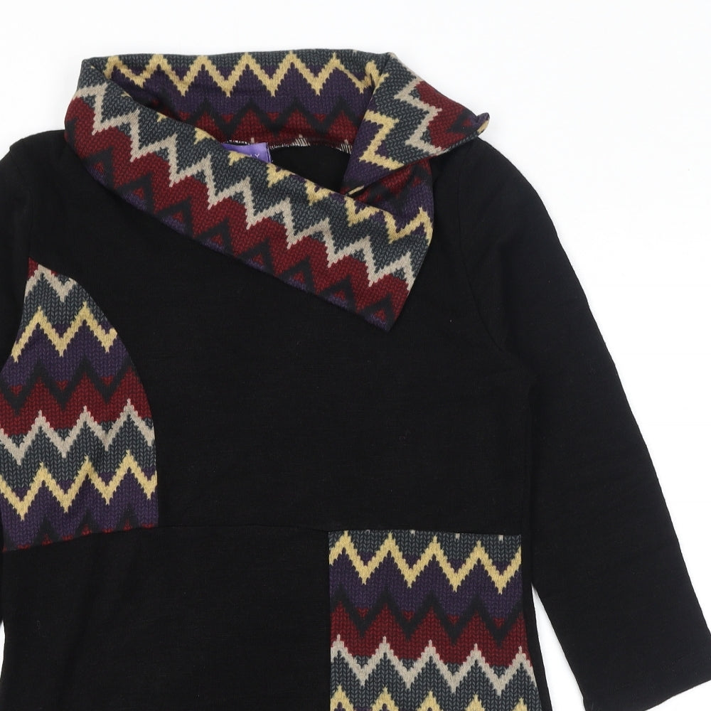 Autonomy Womens Black Collared Geometric Acrylic Pullover Jumper Size 12