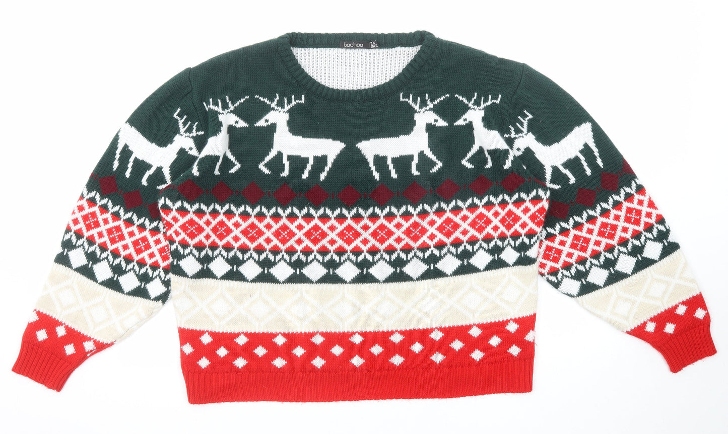 Boohoo Womens Multicoloured Crew Neck Geometric Acrylic Pullover Jumper Size 18