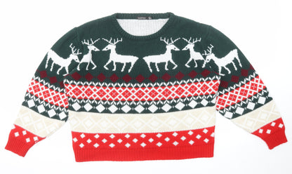 Boohoo Womens Multicoloured Crew Neck Geometric Acrylic Pullover Jumper Size 18